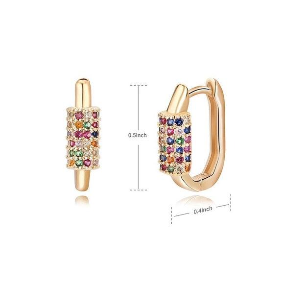 Gold Plated Stainless Steel Huggies Rainbow CZ Earrings NWT - Picture 4 of 7